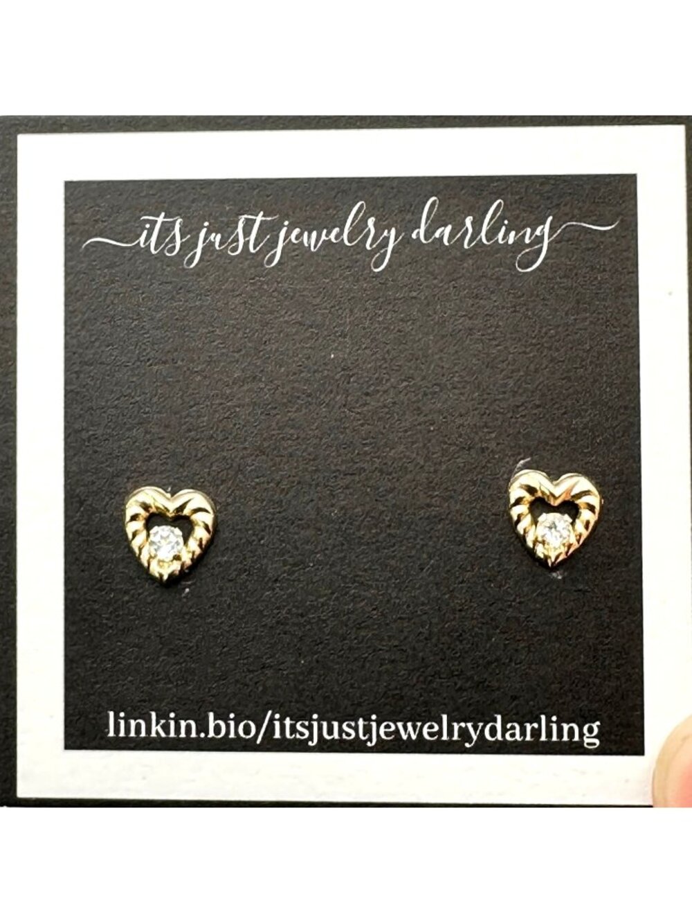 Womens Earrings 10K Yellow Gold Cubic Zirconia Heart Pierced
